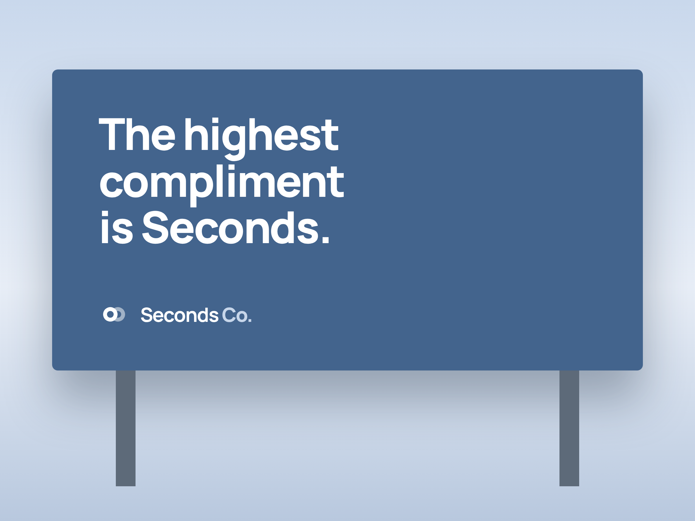 Statement billboard mockup with the Seconds Co lockup on denim