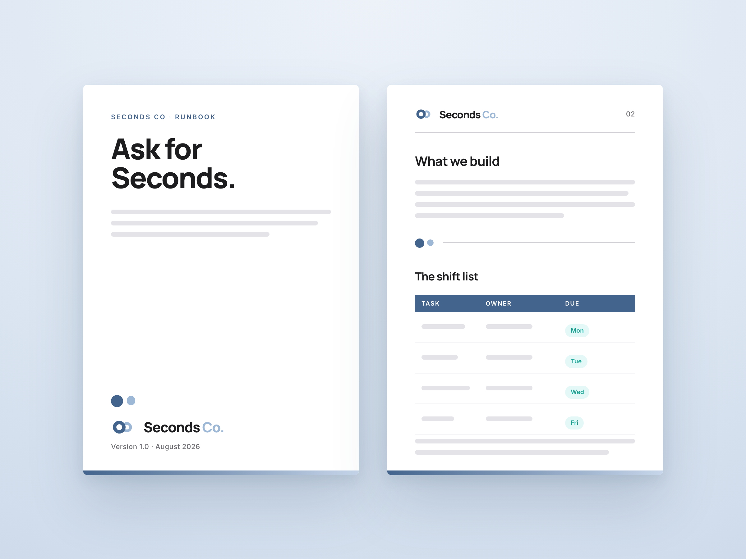 The Word template: a statement cover, plate section dividers and the stripe on the footer
